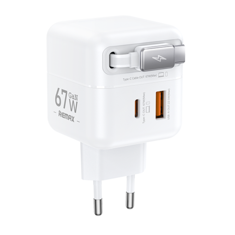 Chargeur GaN avec Câble Télescopique USB-C 67W REMAX CA01(ACC67W) - EU - Blanc — REMAX · Smarty Paris 18e